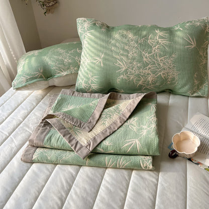 Bamboo Print Cotton Gauze Reversible Coverlet