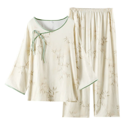 Vintage Bamboo Print Bamboo Fiber Pajama Set