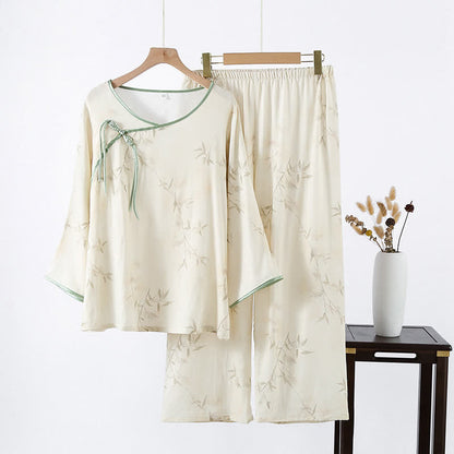 Vintage Bamboo Print Bamboo Fiber Pajama Set
