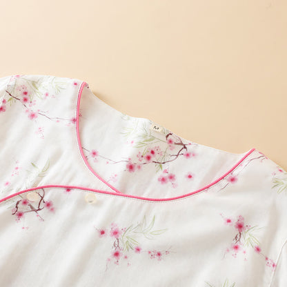 Vintage Plum Blossom Print Bamboo Cotton Pajama Set