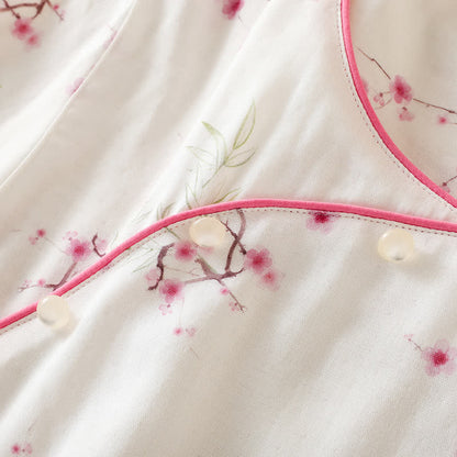 Vintage Plum Blossom Print Bamboo Cotton Pajama Set