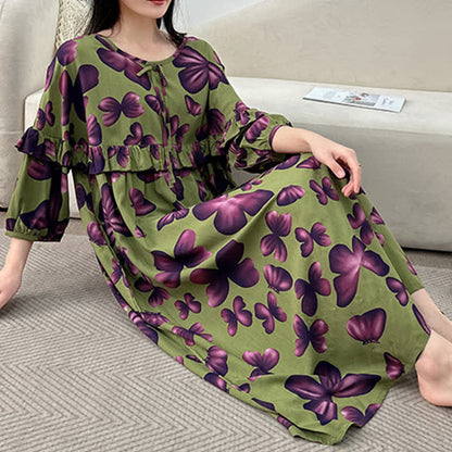 Plus Size Round Neck Butterfly Print Nightgown