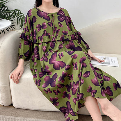 Plus Size Round Neck Butterfly Print Nightgown