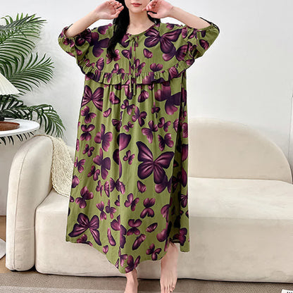 Plus Size Round Neck Butterfly Print Nightgown