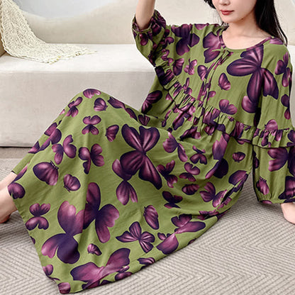 Plus Size Round Neck Butterfly Print Nightgown