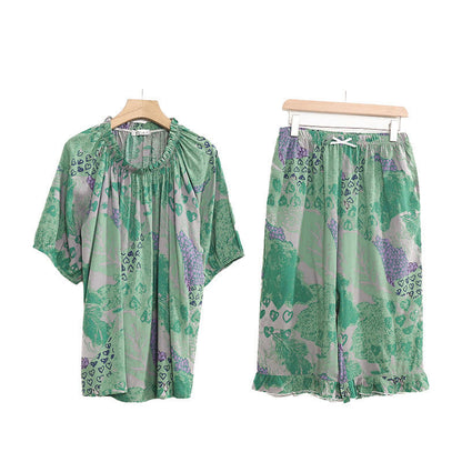 Plus Size Retro Round Neck Loungewear Set