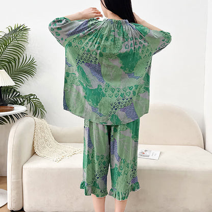 Plus Size Retro Round Neck Loungewear Set