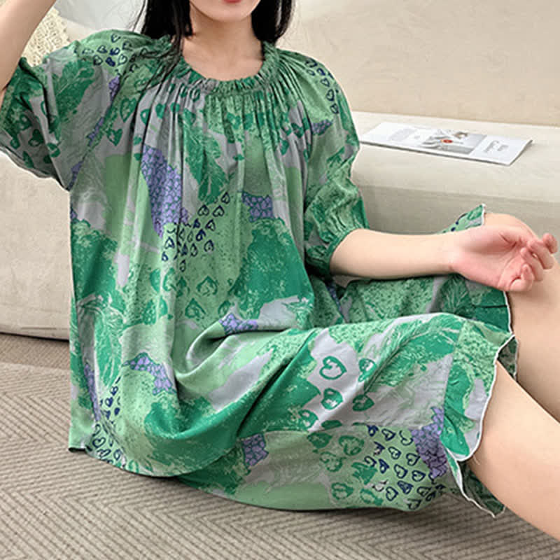 Plus Size Retro Round Neck Loungewear Set