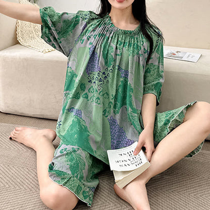 Plus Size Retro Round Neck Loungewear Set