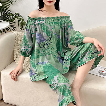 Plus Size Retro Round Neck Loungewear Set