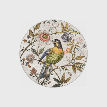 Floral Bird Round-shaped Indoor Outdoor Rug