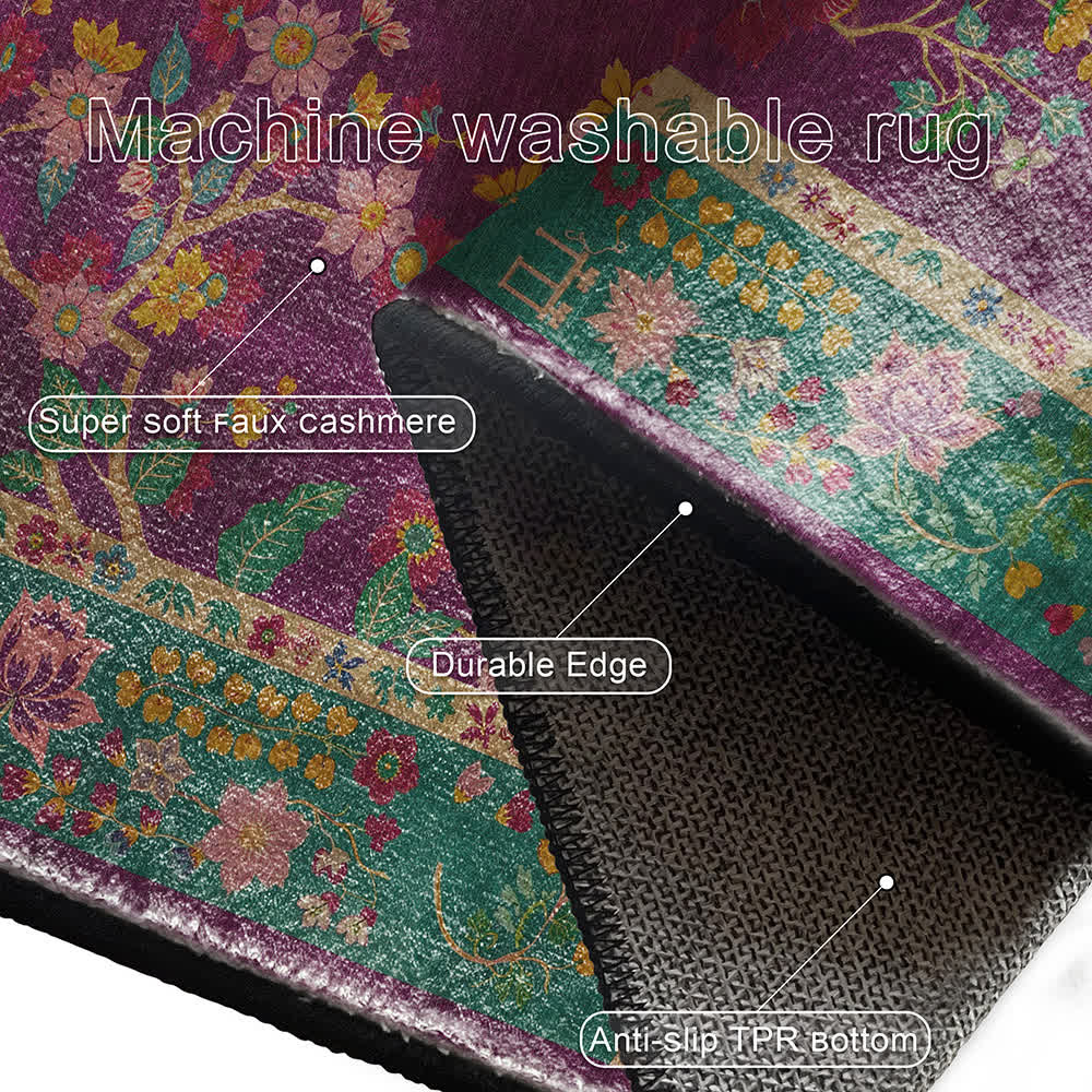 Anti-slip Washable Vintage Floral Decorative Area Rug