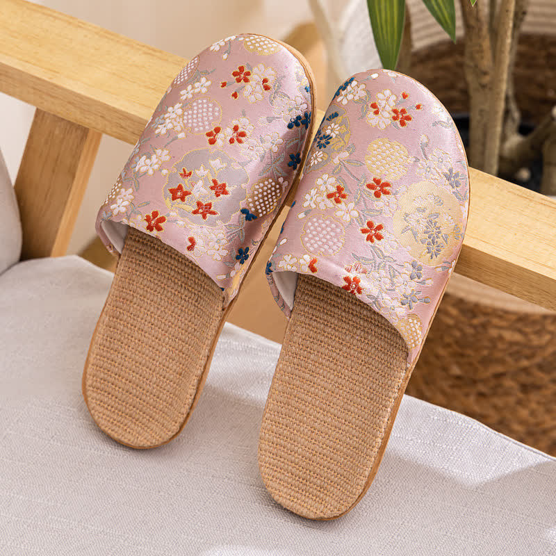 Embroidered Floral Anti-slip House Slippers - Pink - L - image 0