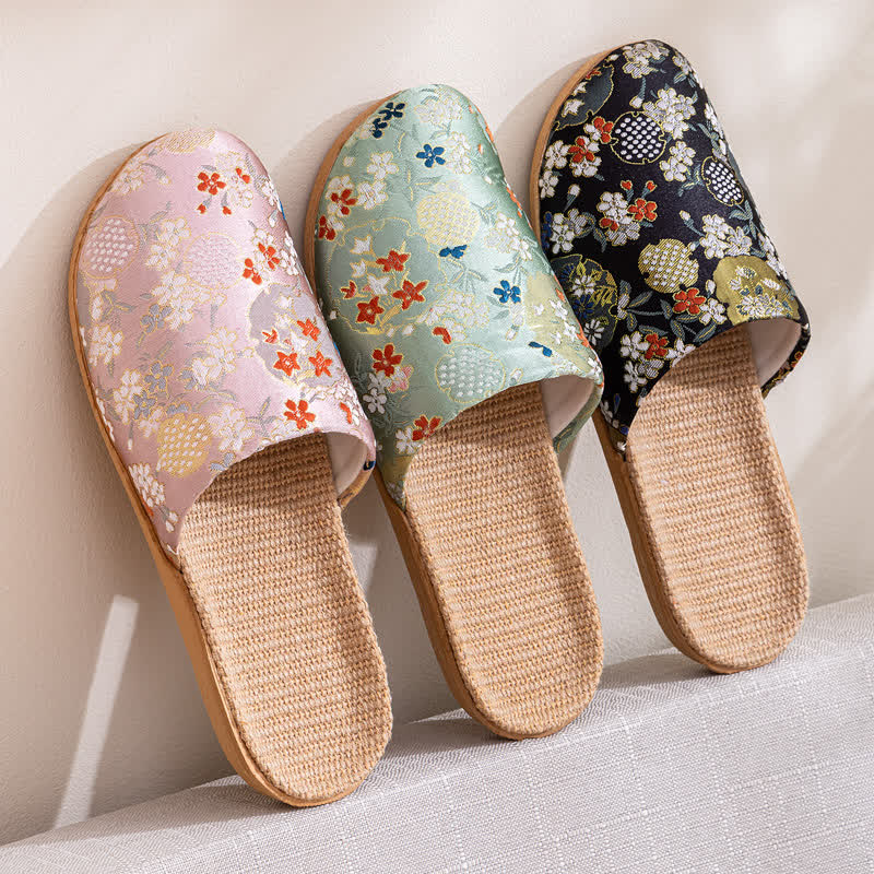 Embroidered Floral Anti-slip House Slippers