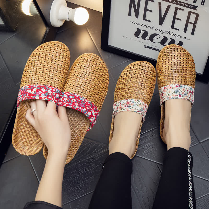 Rattan Woven Elegant Floral House Slippers
