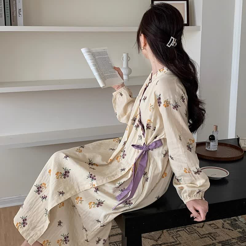 Rural Loquat V-neckline Soft Long Nightgown - One Size - image 0