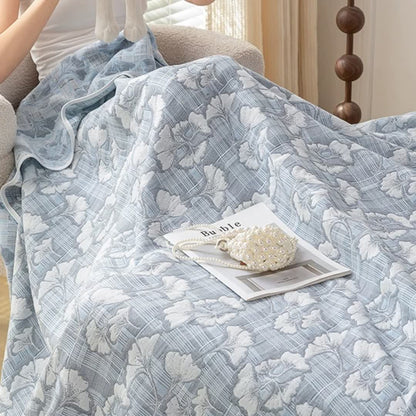 Cotton Gauze Blue Ginkgo Leaf Jacquard Quilt - image 5