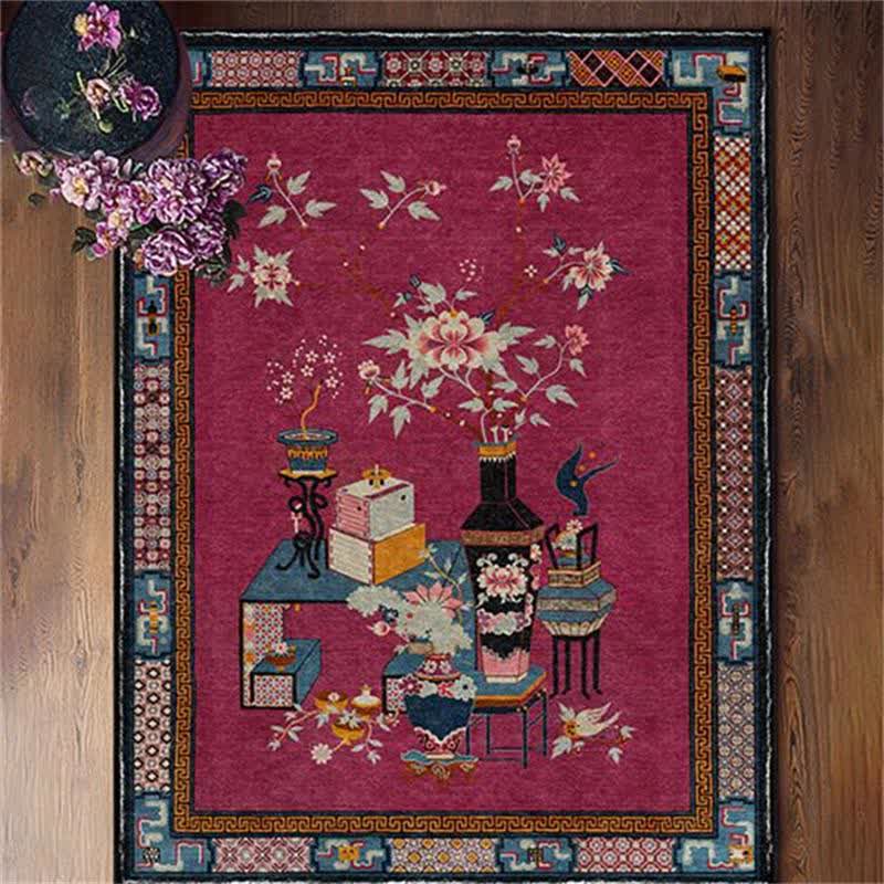 Elegant Vase Flowers Anti-slip Washable Area Rug