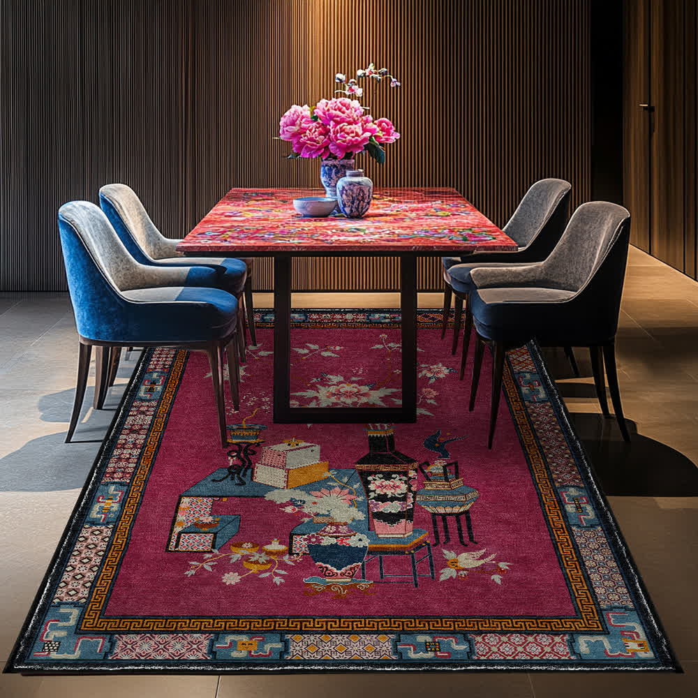 Elegant Vase Flowers Anti-slip Washable Area Rug