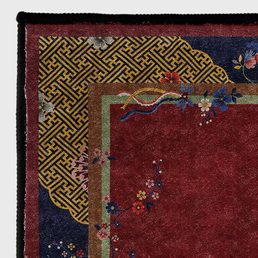 Anti-slip Washable Elegant Flowers Area Rug