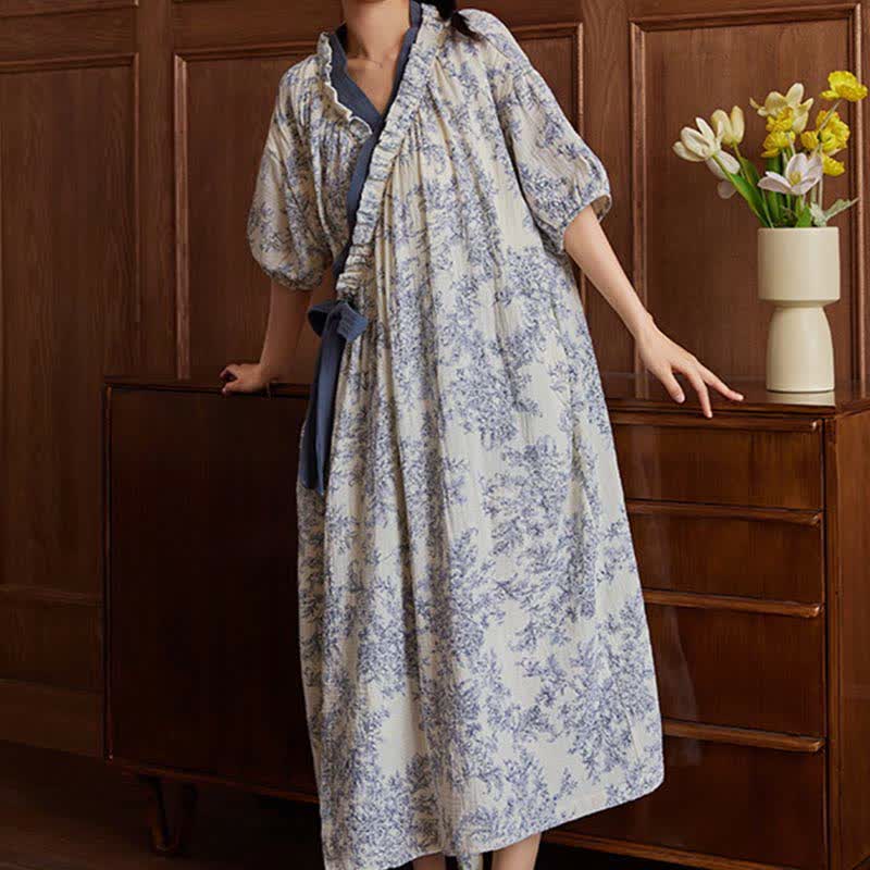 Country Style Padded Tie Nightgown with Pocket - image 2