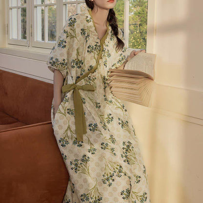 Pastoral Padded Short Sleeve Tie-Back Nightgown with Pocket - image 7