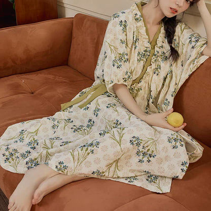 Pastoral Padded Short Sleeve Tie-Back Nightgown with Pocket - image 2