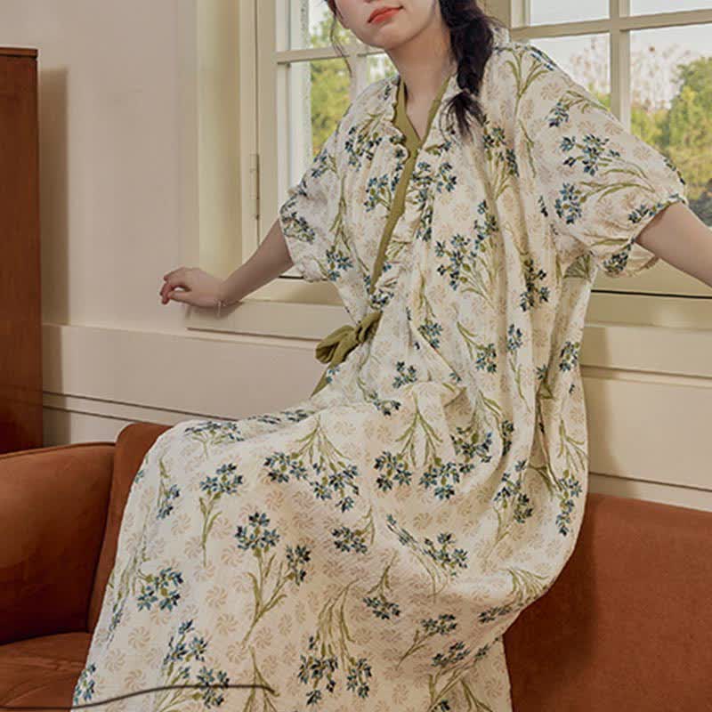 Pastoral Padded Short Sleeve Tie-Back Nightgown with Pocket - image 8