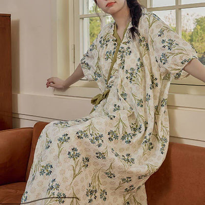 Pastoral Padded Short Sleeve Tie-Back Nightgown with Pocket - image 8