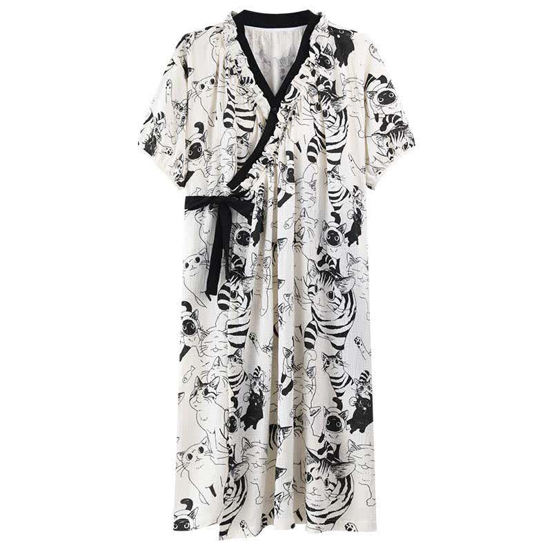 Country Style Padded Tie Nightgown with Pocket