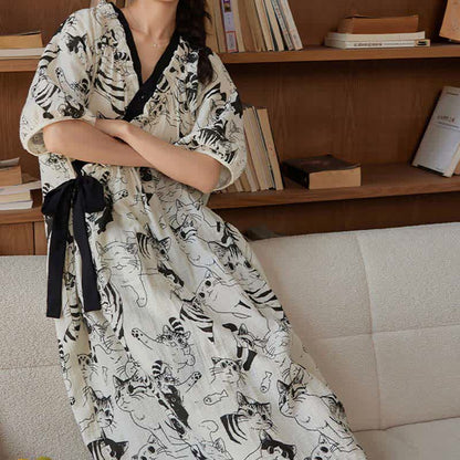 Country Style Padded Tie Nightgown with Pocket