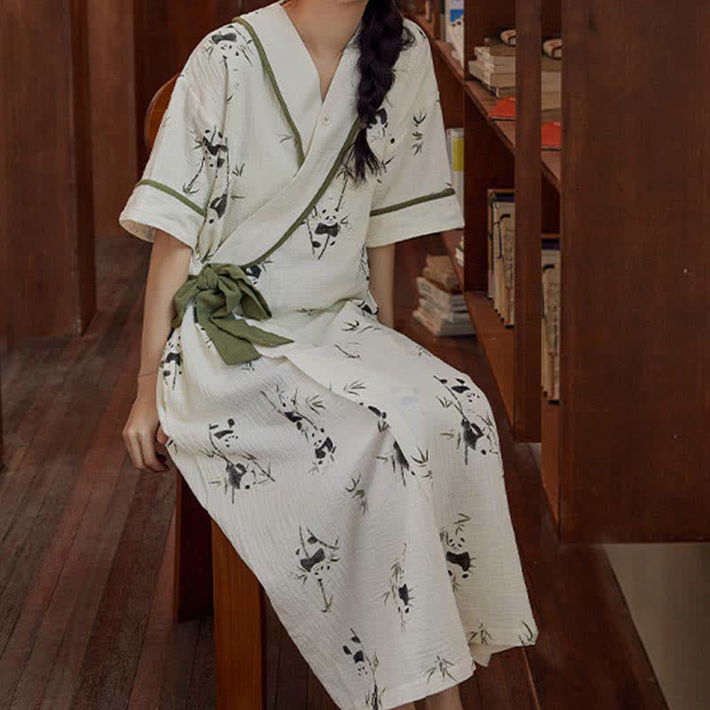 Panda Print Padded Tie Nightgown with Pocket - XXL - image 0