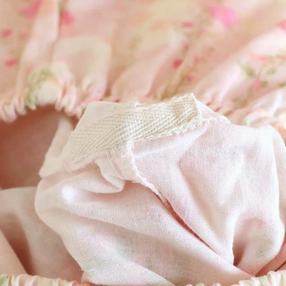 Rose Print Cotton Gauze Asymmetric Front Loungewear Set