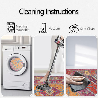 Retro Persian Geometric Anti-slip Indoor Outdoor Rug - image 6