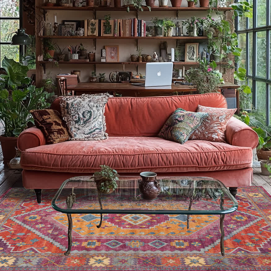 Retro Persian Geometric Anti-slip Indoor Outdoor Rug - image 1