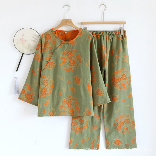 Vintage Yarn-dyed Jacquard Cotton Loungewear Set