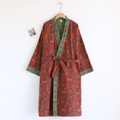 Vintage Yarn-dyed Floral Jacquard Cotton Bathrobe