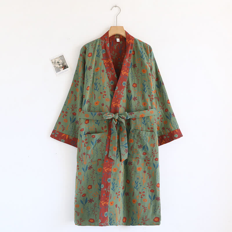 Vintage Yarn-dyed Floral Jacquard Cotton Bathrobe