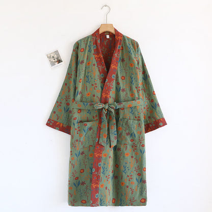 Vintage Yarn-dyed Floral Jacquard Cotton Bathrobe