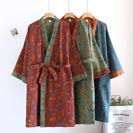 Vintage Yarn-dyed Floral Jacquard Cotton Bathrobe