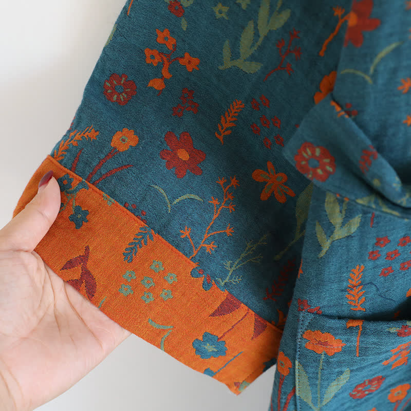 Vintage Yarn-dyed Floral Jacquard Cotton Bathrobe