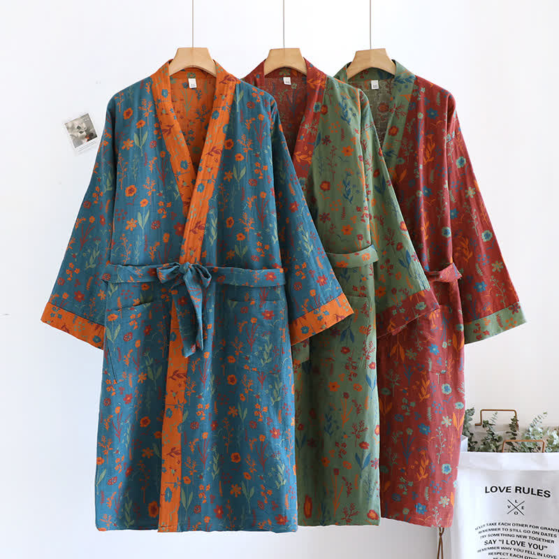 Vintage Yarn-dyed Floral Jacquard Cotton Bathrobe