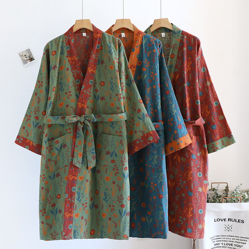 Vintage Yarn-dyed Floral Jacquard Cotton Bathrobe