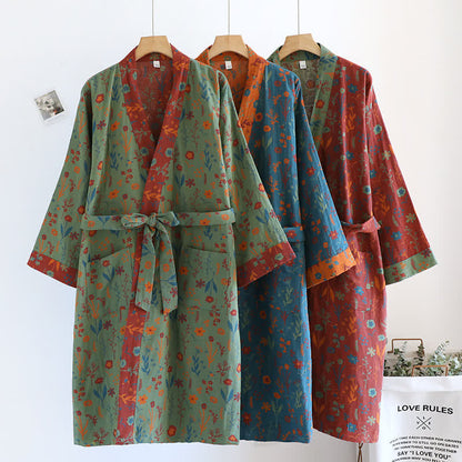 Vintage Yarn-dyed Floral Jacquard Cotton Bathrobe