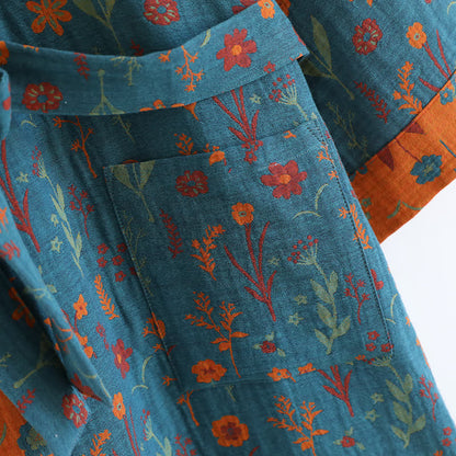 Vintage Yarn-dyed Floral Jacquard Cotton Bathrobe