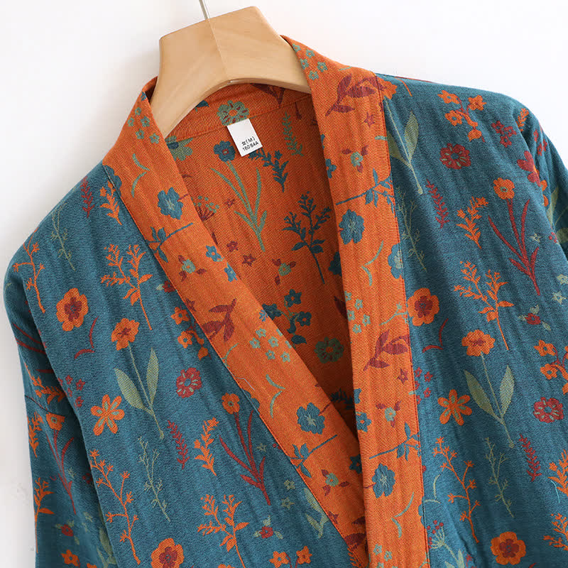 Vintage Yarn-dyed Floral Jacquard Cotton Bathrobe