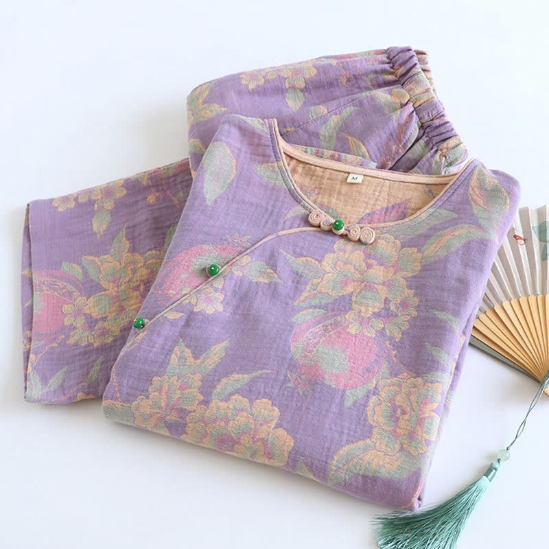 Elegant Vintage Yarn-dyed Jacquard Cotton Loungewear Set