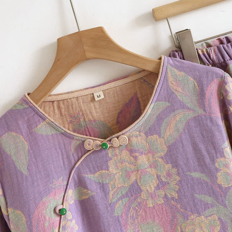 Elegant Vintage Yarn-dyed Jacquard Cotton Loungewear Set