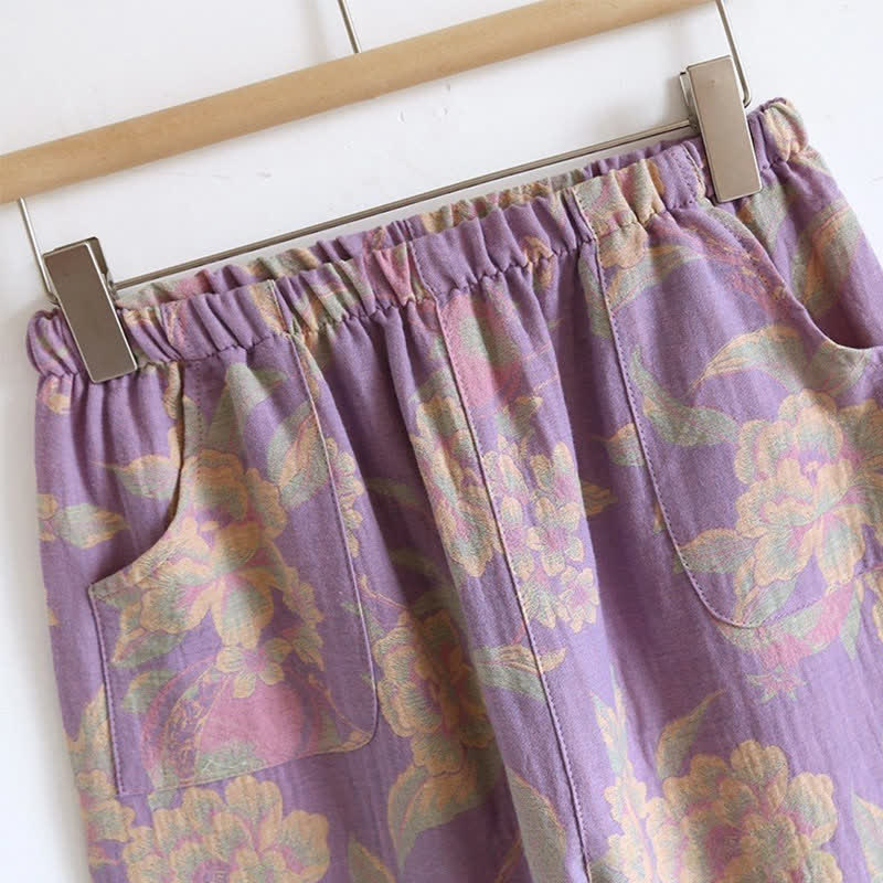 Elegant Vintage Yarn-dyed Jacquard Cotton Loungewear Set