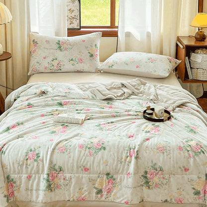 Soft Floral Cotton Double Layer Gauze Summer Quilt